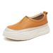 Genuine Leather White Sneakers For Women 2025 Spring First Layer Cowhide Slip-On Shoes Retro Style Korean Version Casual Thick Sole Shoes_vogvips.com