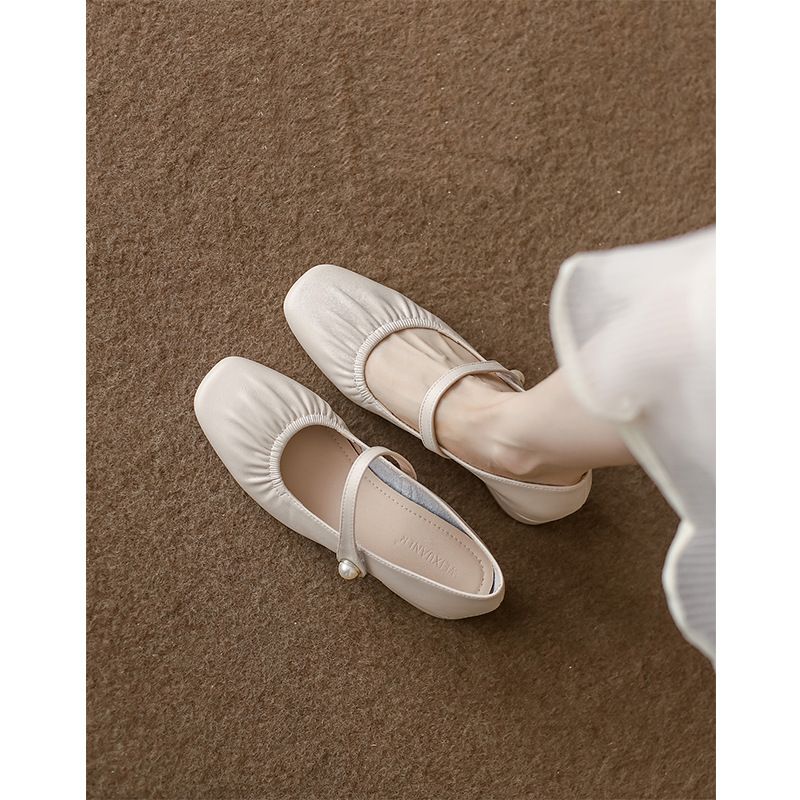 Soft Pearl French Mary Jane Women's 2026 New Model, Shallow-cut Single Shoes, Spring And Autumn Mid-heel Genuine Leather_vogvips.com