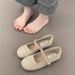 French Retro Light Mouth Red Single Shoes Female Gentle Fairy Suede Mary Jane Flat Women's Shoes_vogvips.com