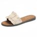 New Korean Style Women's Flat Sandals Fashion Ruffled Flat Slide Sandals For Students Trendy Internet Celebrity Open Toe One Strap Beach Sandals For W_vogvips.com
