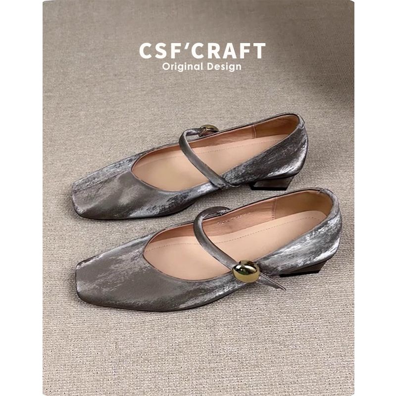 Women's Ballet Flats, Soft Sheepskin Leather French Shoes, Square Toe Low Heel Mary Jane With Strap, Waterproof Lightweight Comfort Casual Shoes_vogvips.com