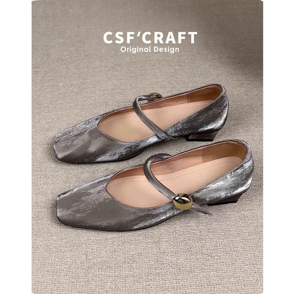 Women's Ballet Flats, Soft Sheepskin Leather French Shoes, Square Toe Low Heel Mary Jane With Strap, Waterproof Lightweight Comfort Casual Shoes_vogvips.com