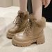 British Fleece-Lined Chunky Heel Thick-Soled Martin For Women 2024 Autumn Winter New Style Petite Slimming Lace-Up Short_vogvips.com