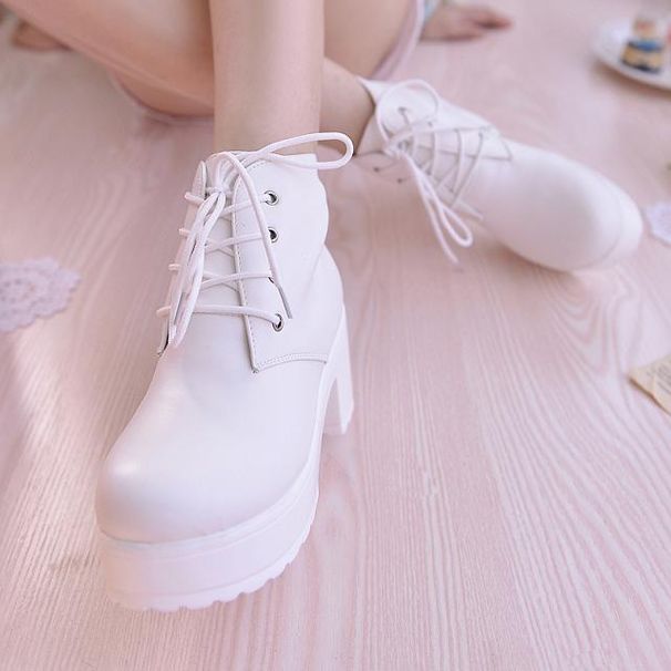 New Style 41 Large Size Ankle Short Chunky Martin Platform Lace-up Thick Sole Women's High Heel Single Boots_vogvips.com