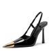 26xx Correct Logo 1 Correct Logo 1 Shulin Metal Backless Shallow Mouth Closed-Toe One-Strap Sandals Black Silk Pointed Toe Thin Stiletto Ultra H_vogvips.com