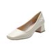 Super Soft! Soft French Style Mid-Heel Shallow Mouth Square Toe Chunky Heel Nude Color Cheongsam Single Work Leather_vogvips.com