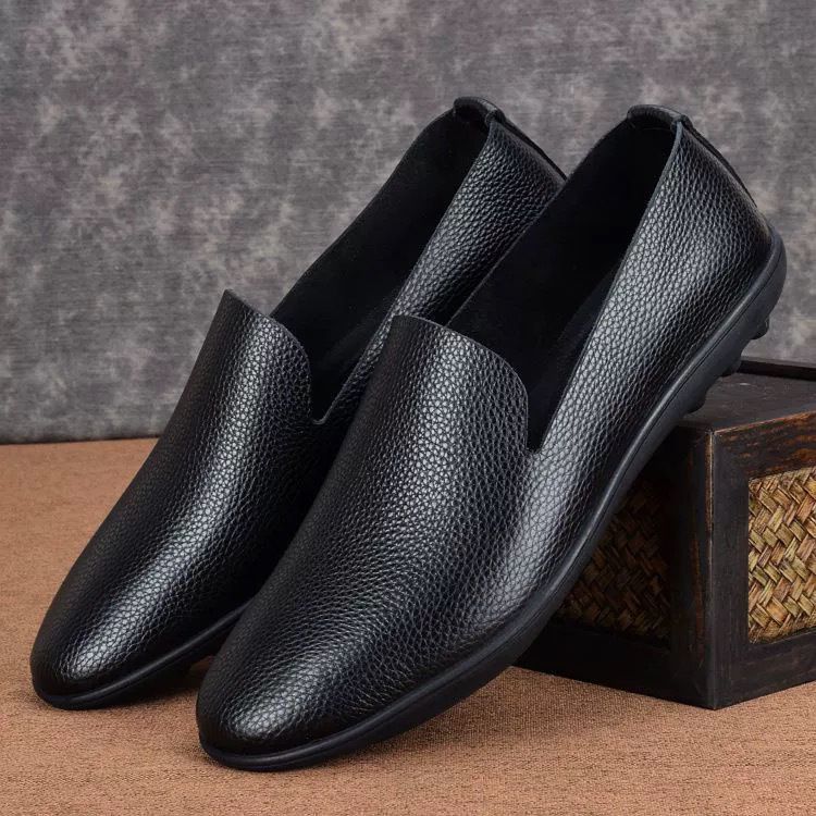 Men's Single Layer Leather Summer Soft Breathable Lightweight Slip-On Shoes Youth Round Toe Korean Style Loafers_vogvips.com