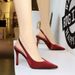 High Heels Stiletto Satin Back Empty Plain Back Strap Pointed High Heel Single Shoes Women's Shoes_vogvips.com