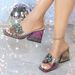 Rhinestone Flower Women's High Heeled Sandals, Square Toe, Open Toe, Chunky Heel, Fashionable Party Shoes With Skirts_vogvips.com