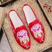 Slipp With Pointed Tips, Fashionable And Embroidered One Legged Casual Women's Fabric Slipp, Sandals, Summer_vogvips.com