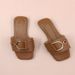 New Plus Square Metal Buckle Fluorescent Flat Slippers For Women, Fashionable Color_vogvips.com