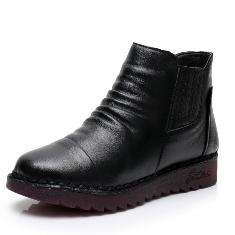 2024 New Autumn Winter Genuine Leather Soft Sole Flat Short Fleece-Lined Mom Cotton Shoes Retro Women's Boots_vogvips.com