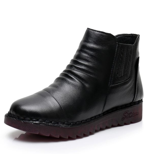 2024 New Autumn Winter Genuine Leather Soft Sole Flat Short Fleece-Lined Mom Cotton Shoes Retro Women's Boots_vogvips.com
