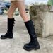 Distressed Leather Knee-High Stacked Boots For Women - Chunky Platform Cowboy Boots With Wrinkle Design - Retro Riding Boots In Black & Brown_vogvips.com