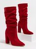 Women's Chunky Heel Suede Stretch Fashion Boots - Roman Style Pointed Toe, Winter & Autumn Mid-Calf Boots For Ladies (Sizes 35-42, Black/Red/Beige)_vogvips.com