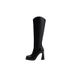 Elegant Beige High Heel Over The Knee Boots Slimming Stretch Boots With Square Toe And Back Zipper For Fall Winter Slim Stretchy Boots High Boots_vogvips.com
