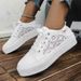 Women Fashion Summer Casual White Cutouts Lace Canvas Hollow Breathable Platform Flat Shoes Woman Sneakers_vogvips.com