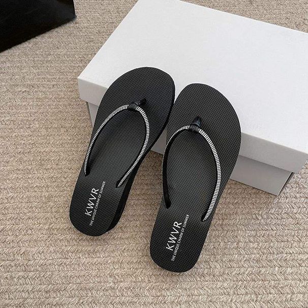 European Style Rhinestone 4CM Women's Summer Flip-flops For Outdoor Wear, Thick-soled Thong Sandals, Wedge Heel Beach_vogvips.com