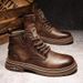 Men's Classic British Style Work Boots - Fashionable Unisex Leather-Look Ankle Boots With Cushioned EVA Insole & Breathable Lining (Black/Brown)_vogvips.com