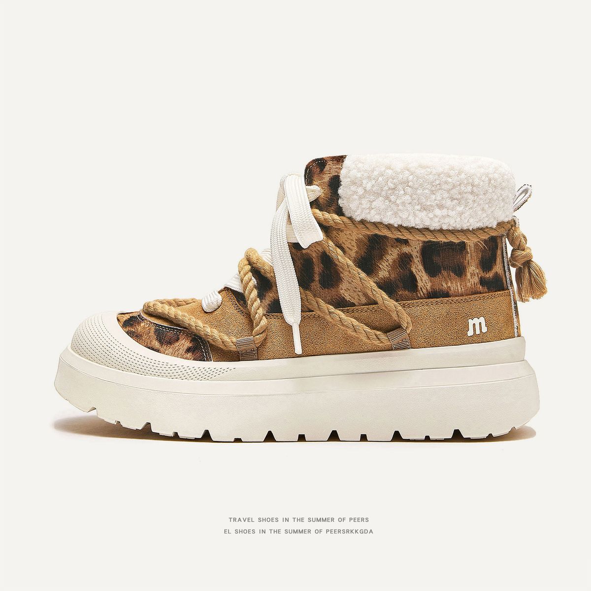 Women's Shoes Classic Yellow Boots, Winter Thickened Warm Cotton Shoes, Short Snow Boots, Unisex Leopard Print Martin Boots_vogvips.com