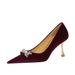 1818-K80 Banquet Women's Heels, Xishi Suede Surface, Shallow Mouth, Pointed Water Diamond Buckle, Metal Decorative High_vogvips.com