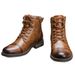 Men's Classic Work Boots – Retro High-Top Martin Boots With Cushioned Rubber Sole, PU Leather Upper & Stitch Detailing (Black/Brown/Tan)_vogvips.com