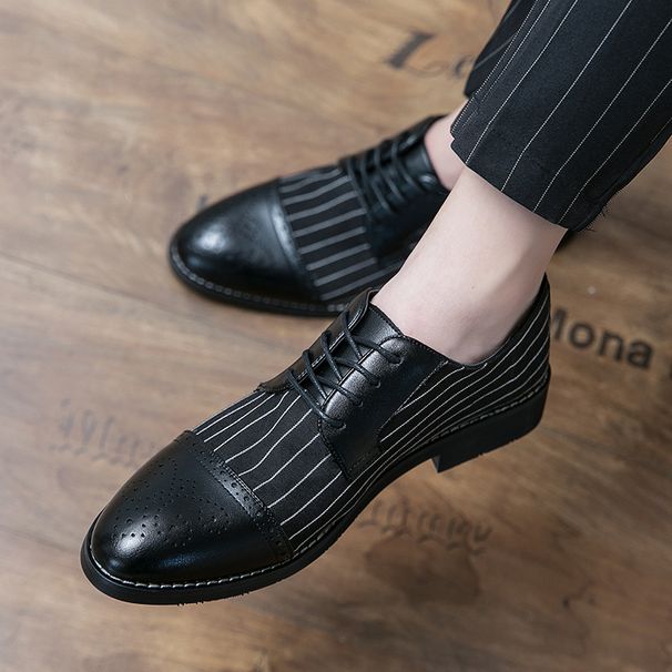 Euro Step Bullock British Business Korean Style Groomsman Suit Black Formal With 4cm Hidden Heel Increase 6 Striped Casual Leather_vogvips.com