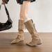 Genuine Leather~ Internal Height Increase Wrinkled Slouchy Long For Women, Autumn And Winter Lace-up Two-Way Wear_vogvips.com