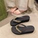 Summer New Rhinestone Women's Wedge Flip-Flops Fashion Toe Post Sandals Outdoor Casual Non-Slip Mid-Heel Beach Slippers_vogvips.com
