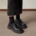 Women's new black leather slip-on loafers with thick soles_vogvips.com