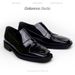 Cowhide Square Men's Style Patent Leather Flat Toe Derby Shoes Glossy Casual Black Loafers_vogvips.com