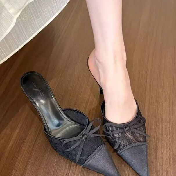 Shoes Closed Toe Womens Fashion Butterfly Knot Dress Slippers Summer Solid Heels Women 250327_vogvips.com