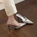 Looks Super Beautiful And Cool On The Feet, With A High-end Feel! Pointed-toe Silver Satin Sandals For Women,_vogvips.com