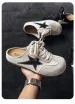 Men Black Suede Backless Mules White Star Patch Lace Up Flat Casual Slide Sneakers_vogvips.com