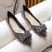 2025 New Spring Summer Shallow Pointed Toe Flat Single Rhinestone Loafers Large Size Women's Boat Shoes Women 41 To 43_vogvips.com