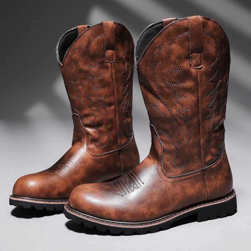 Amekaji High Tube Work Men's Style Western Cowboy Trendy Motorcycle Riding Boots 6091_vogvips.com