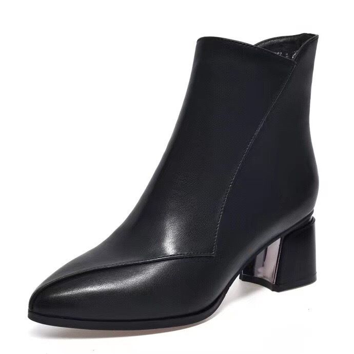 2025 Autumn Winter New Versatile Fashion In Stock Thick High Heel Pointed Toe Martin Fleece Lined Thickened Commuter_vogvips.com