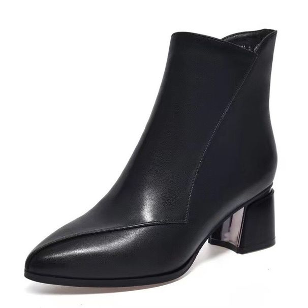 2025 Autumn Winter New Versatile Fashion In Stock Thick High Heel Pointed Toe Martin Fleece Lined Thickened Commuter_vogvips.com