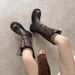 MTX British Style Cowhide Thick-Soled Martin Women, Motorcycle With Belt Buckle, High Heel Straight Boots, Casual Genuine_vogvips.com