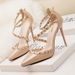 Europe And The United States Simple Sexy Nightclub Stiletto High Heels Shallow Mouth Pointed Rivets Hollow Out One Word_vogvips.com