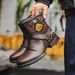 Vintage Metal Buckle Side-Zip Work Boots For Men - Retro Casual Ankle Boots With Anti-Slip Sole & Breathable Lining (Black, Tan, Brown)_vogvips.com