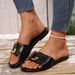 Women's Fashionable Slippers With Metal Buckles Round Toe Flat Sandals Versatile Solid Color Decoration_vogvips.com