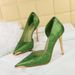 Women's Shoes High Heels Thin Heel Shallow Mouth Side Hollow Satin Metal Pointed Single Shoes_vogvips.com