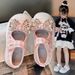 Girls' Pearl & Rhinestone Bow Ballet Flats – Breathable Mesh School Shoes (Beige/Pink, Sizes 26-36)_vogvips.com