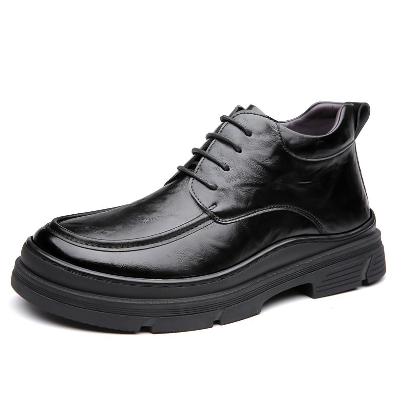 European Warm Series Leather With Fleece Lining, Warm Martin Fashionable Thick-Soled Work Shoes, British Style Mid-Cut Bo, Trendy Men's_vogvips.com