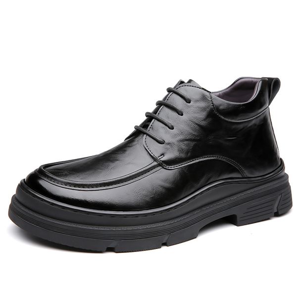 European Warm Series Leather With Fleece Lining, Warm Martin Fashionable Thick-Soled Work Shoes, British Style Mid-Cut Bo, Trendy Men's_vogvips.com
