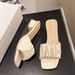 Summer New Black Pleated Square Head Thick Heel Sandals Women Wear Fashion Temperament Dinner Socialite High_vogvips.com