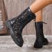 European And American Mid-calf Sandals 2026 New Model Mesh Hollow Black Lace-up Martin Boots Women's Low Heel_vogvips.com