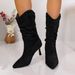 plus Size Women's Suede Pointed Toe High Heel Fashion Boots Winter Mid Calf Pleated Cross Style European And American Fashion_vogvips.com