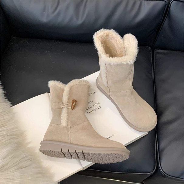2025 Winter New Style Horn Buckle Thick-Soled For Women, Sheepskin Integrated, Non-Slip, Thickened, Northeast Snow_vogvips.com